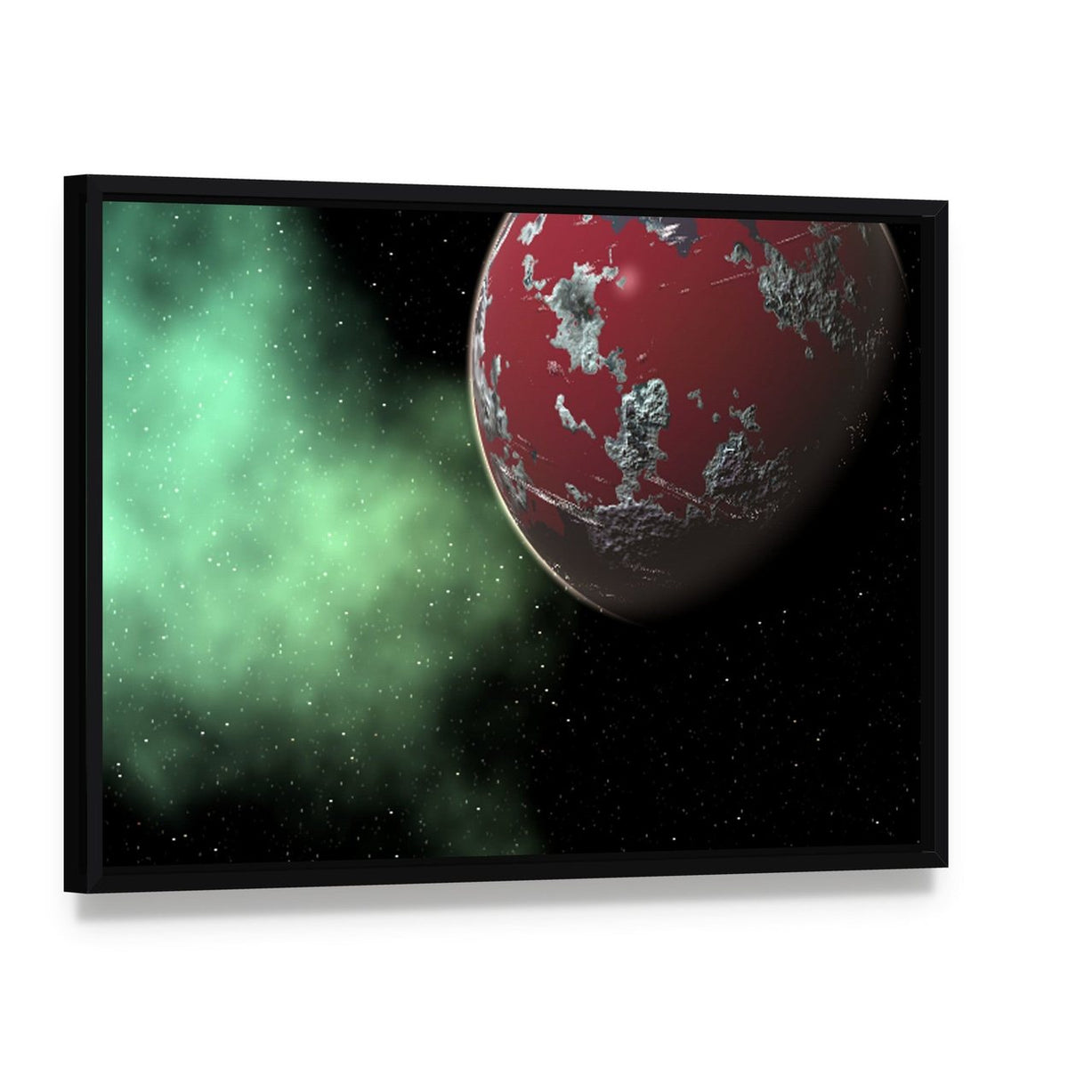 Red Gas Giant Yavin in Deep Space Canvas Wall Art, framed canvas in a black floater frame, angled product view
