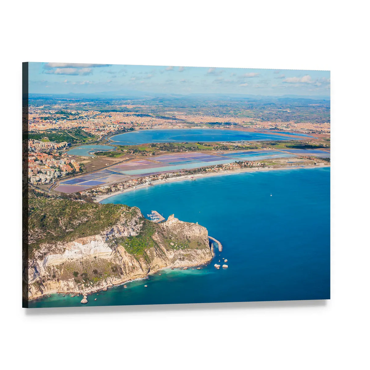 Aerial Coastal View with Salt Flats Canvas Wall Art, single panel gallery wrapped canvas, angled product view