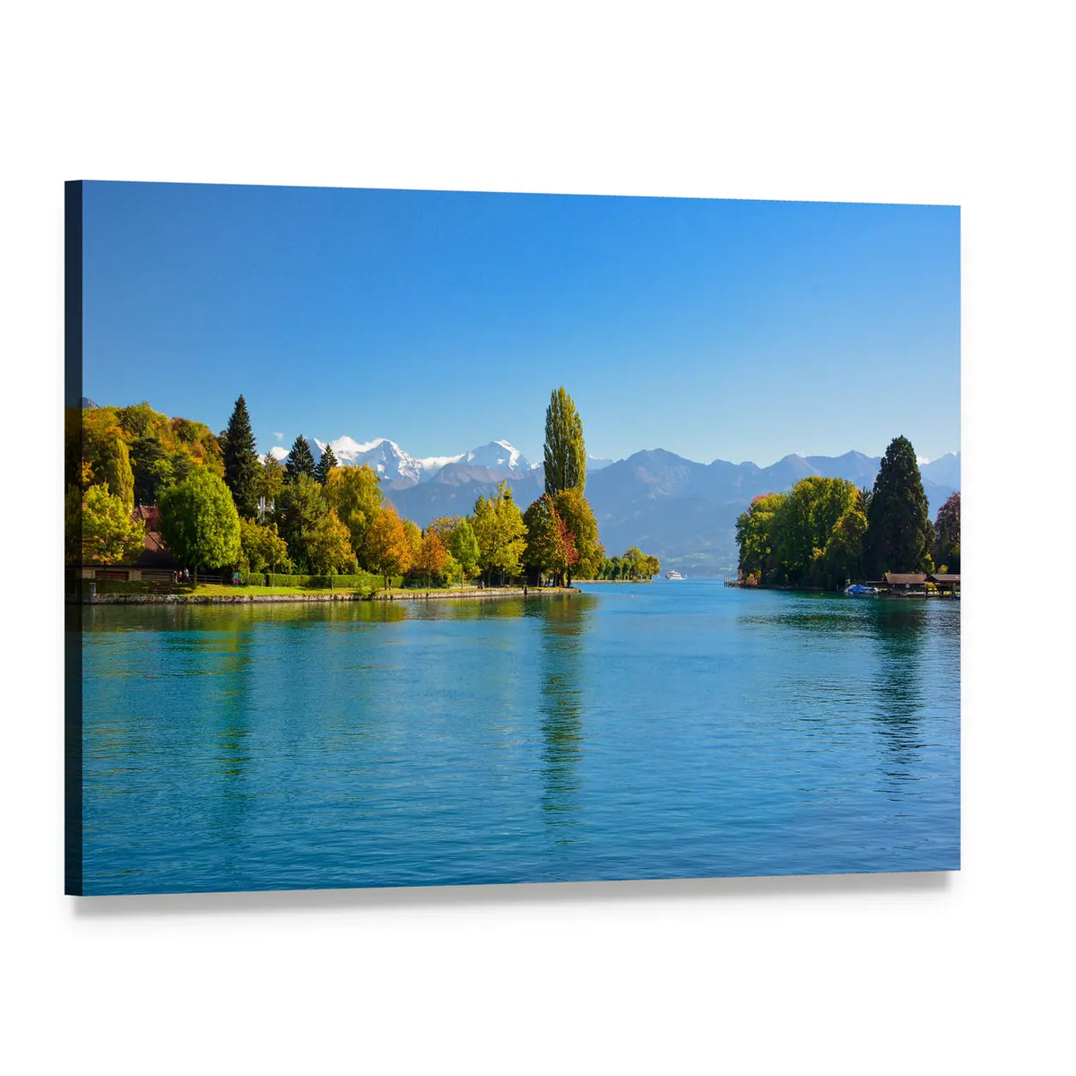 Lake Thun in Autumn Canvas Wall Art, single panel gallery wrapped canvas, angled product view