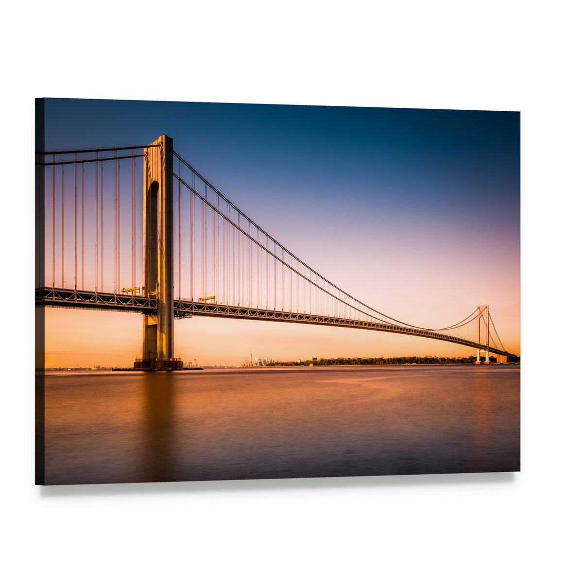 Verrazano Narrows Bridge at Sunset Canvas Wall Art, single panel gallery wrapped canvas, angled product view