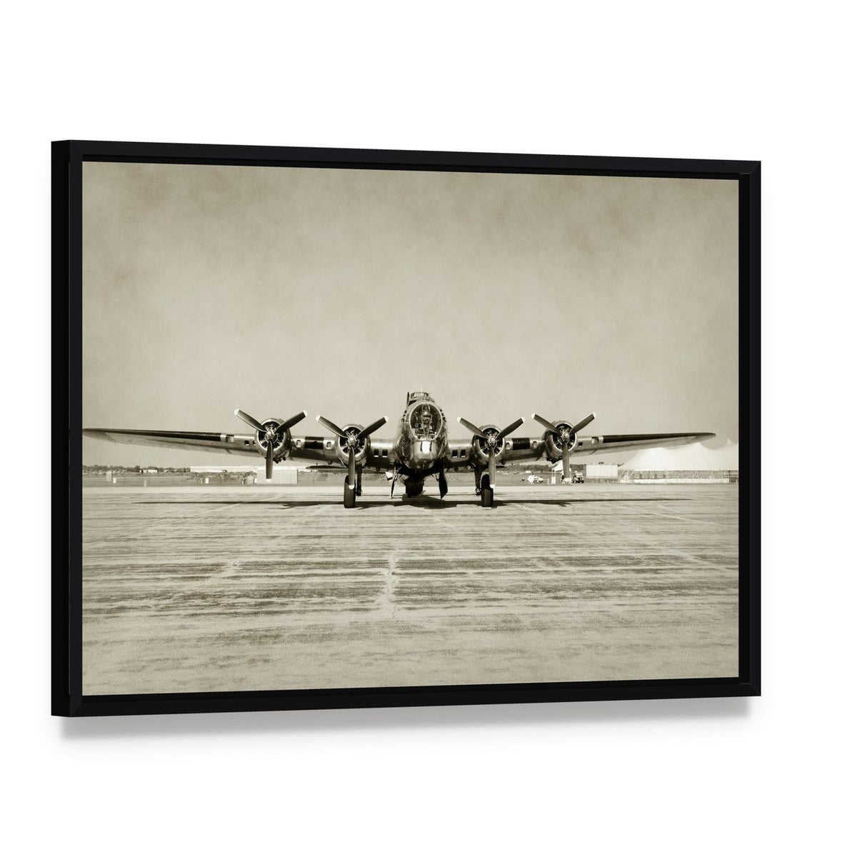 World War Ii Era Heavy Bomber Canvas Wall Art, framed canvas in a black floater frame, angled product view