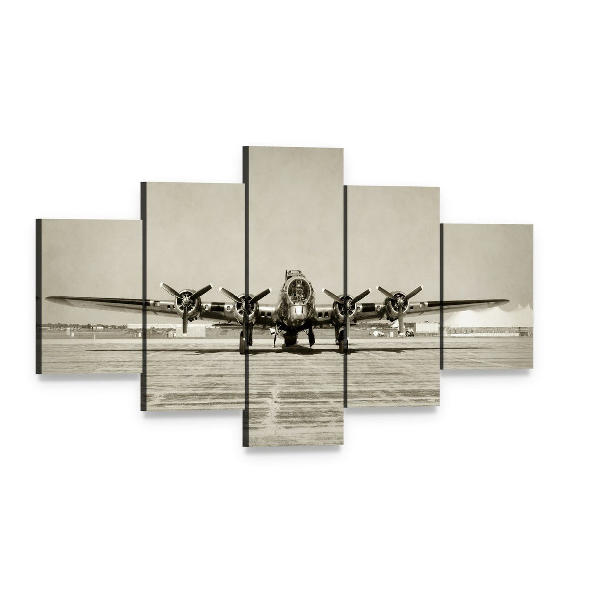 World War Ii Era Heavy Bomber Canvas Wall Art, 5 panel 5 Star layout gallery wrapped canvas set, angled product view