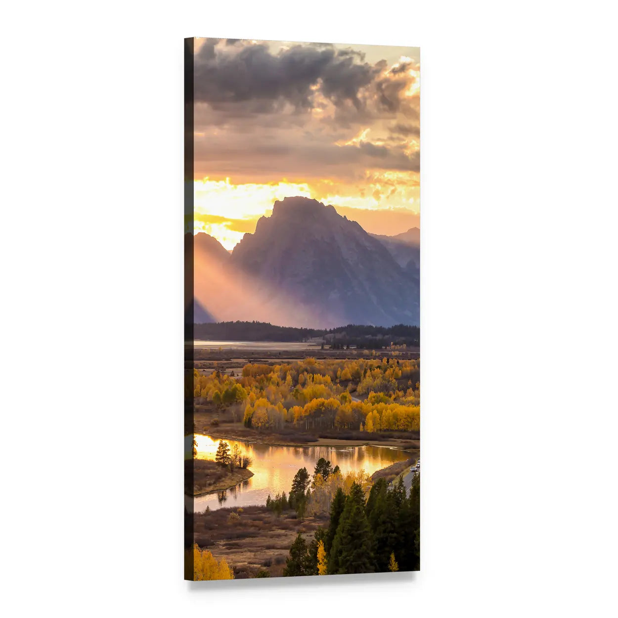 Grand Teton Autumn Reflection Vertical Canvas Wall Art, 1 panel 1 Vertical layout gallery wrapped canvas set, angled product view