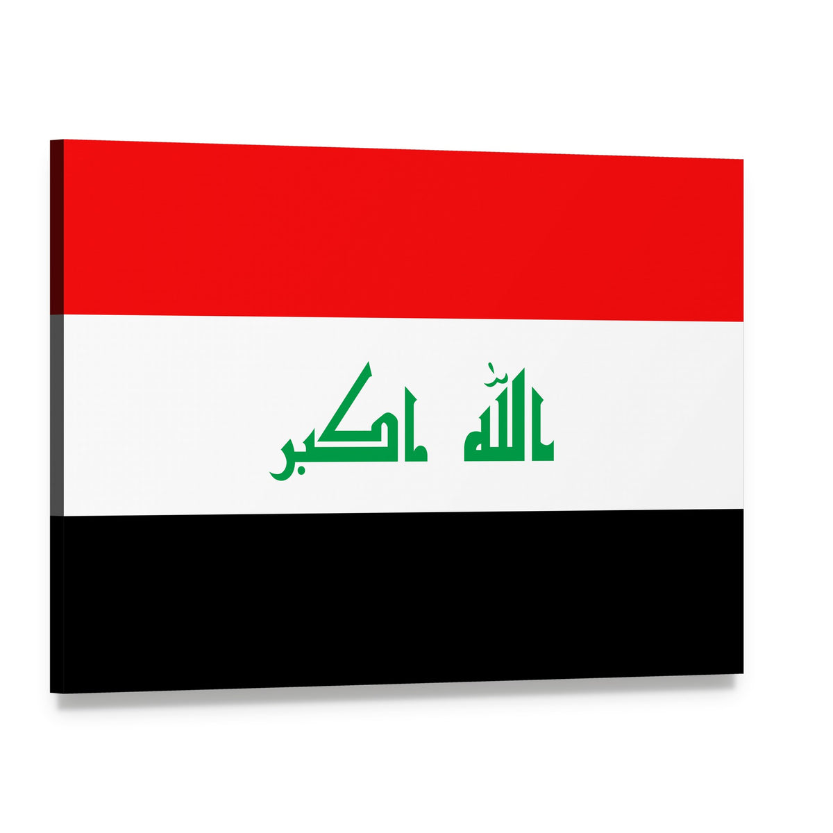 Iraq Flag with Allahu Akbar Script Canvas Wall Art, single panel gallery wrapped canvas, angled product view