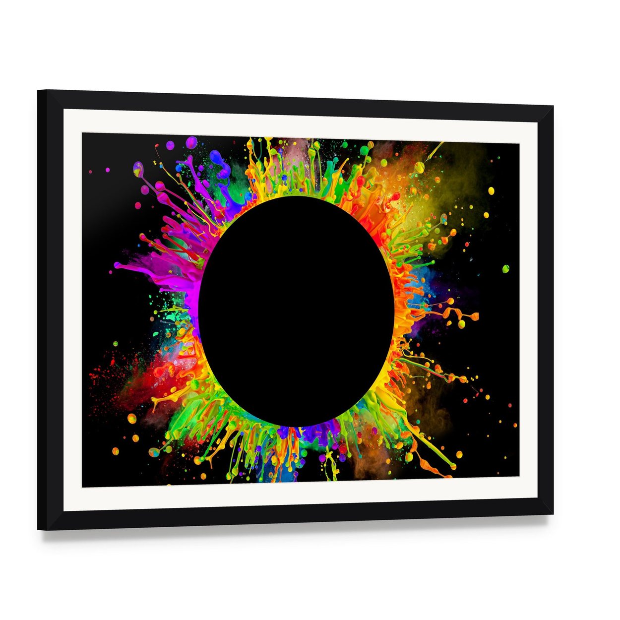 Color Splashes Canvas Wall Art, framed print with white mat and black frame, angled product view