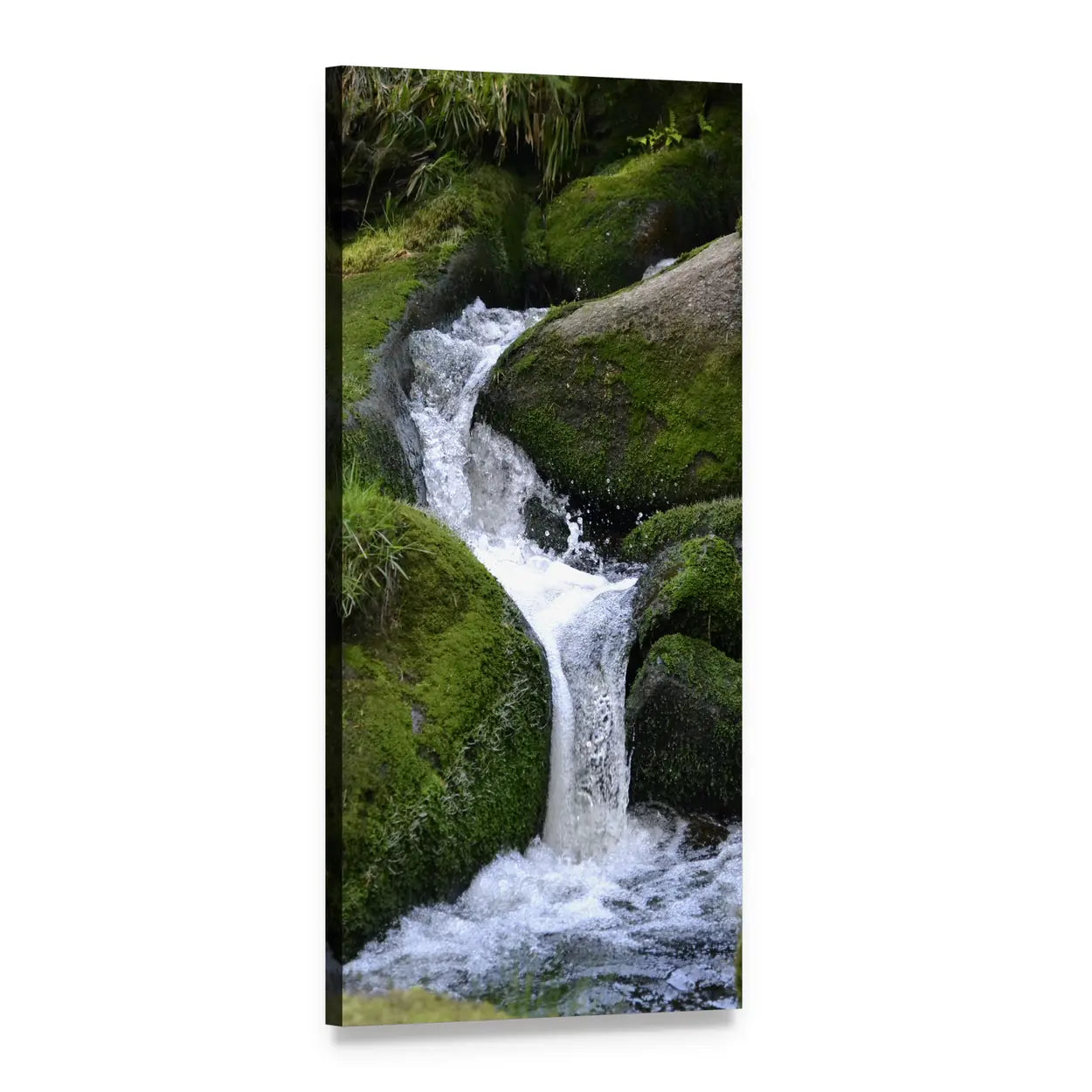 Cascade Moss Waterfall Vertical Canvas Wall Art, 1 panel 1 Vertical layout gallery wrapped canvas set, angled product view