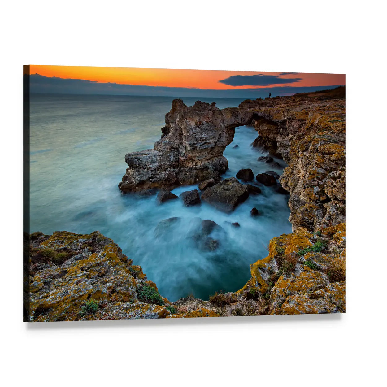 Sunset Rock Arch on the Bulgarian Coast Canvas Wall Art, single panel gallery wrapped canvas, angled product view