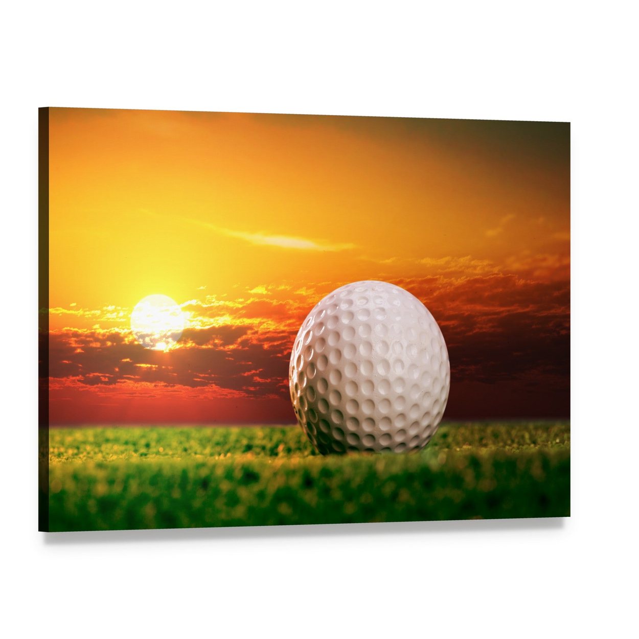 Golf Ball at Sunset Canvas Wall Art, single panel gallery wrapped canvas, angled product view