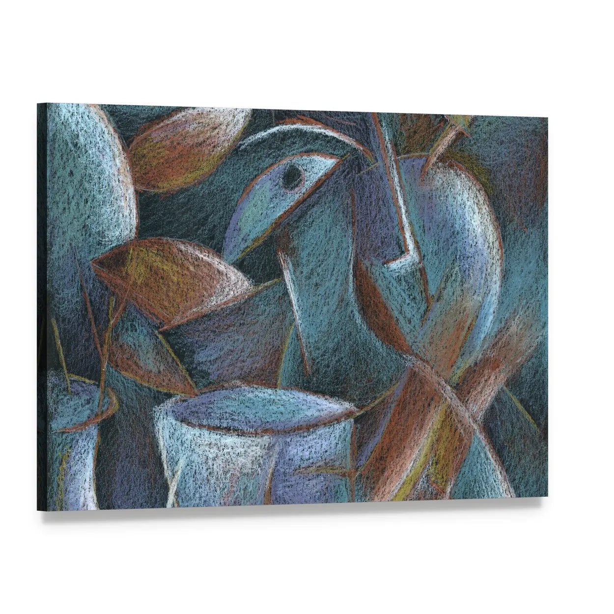Cubist Pastel Abstract Canvas Wall Art, single panel gallery wrapped canvas, angled product view