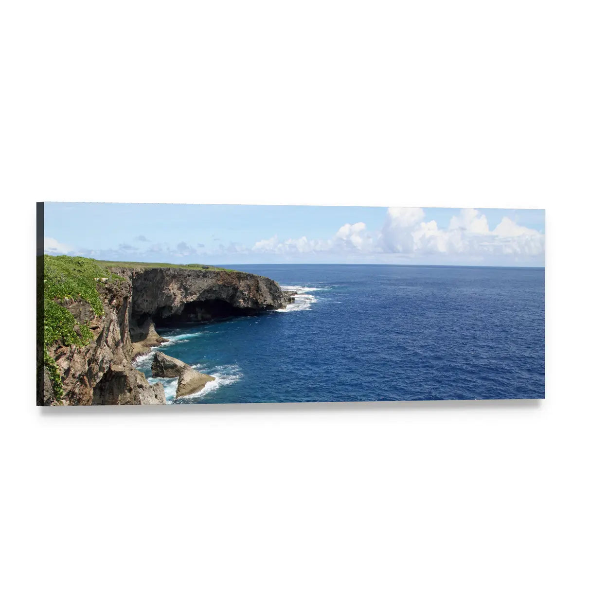 Banzai Cliff Saipan Coastline Panoramic Canvas Wall Art, single panel gallery wrapped canvas, angled product view