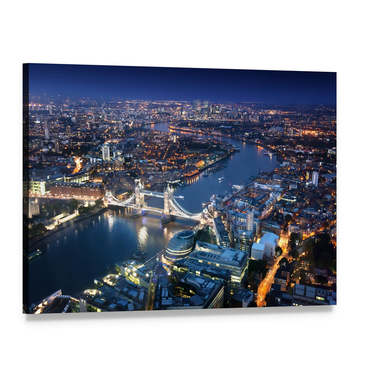 London Tower Bridge at Night Canvas Wall Art, single panel gallery wrapped canvas, angled product view