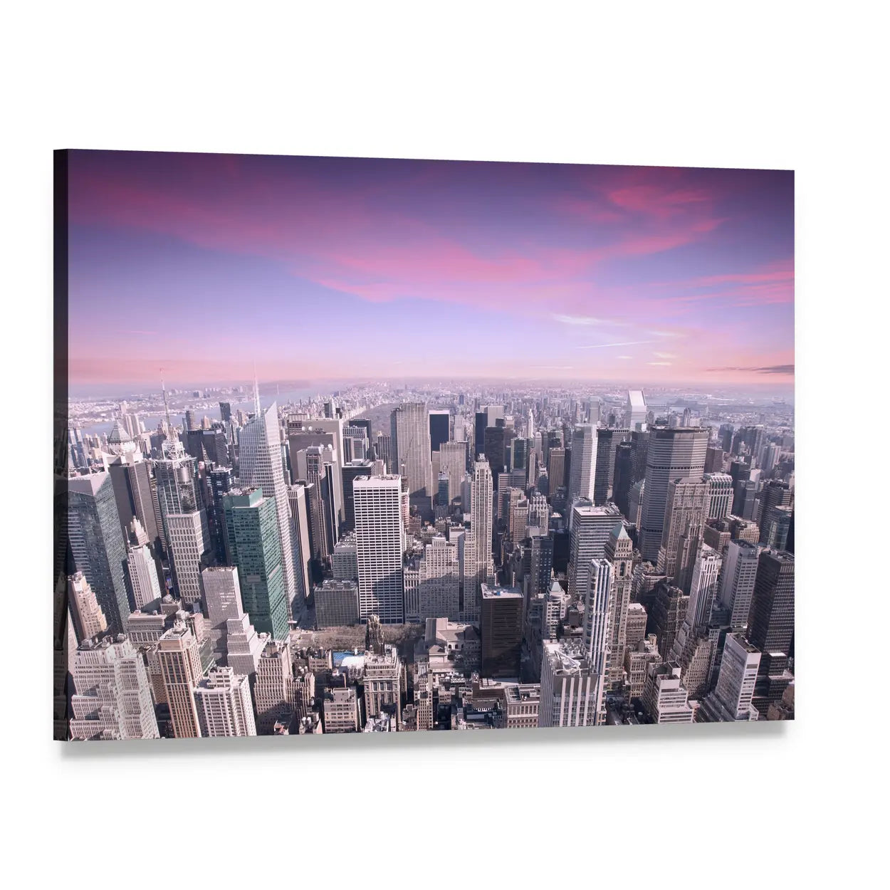 New York City Skyline at Sunset Canvas Wall Art, single panel gallery wrapped canvas, angled product view