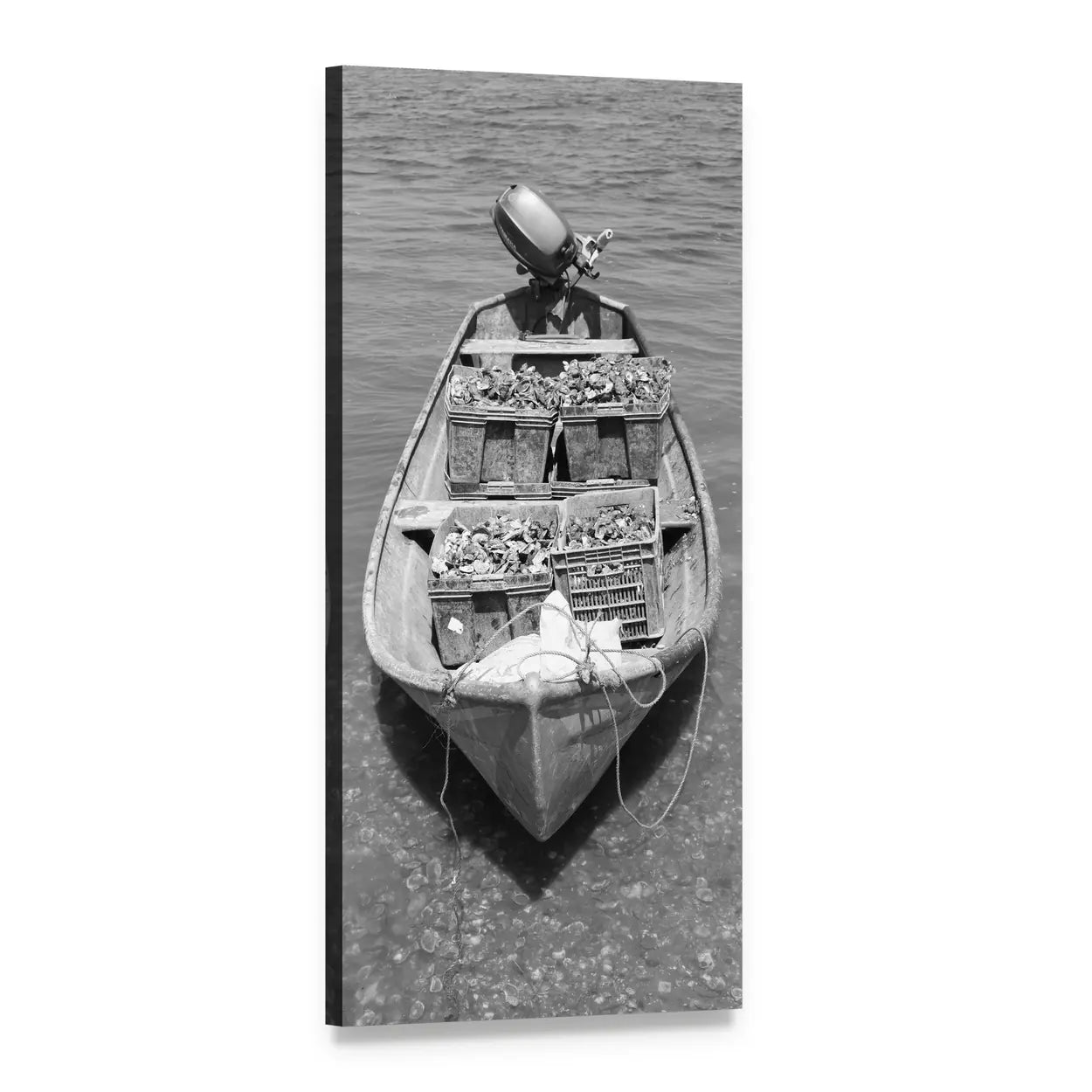 Fishing Boat with Oyster Crates Vertical Canvas Wall Art, 1 panel 1 Vertical layout gallery wrapped canvas set, angled product view
