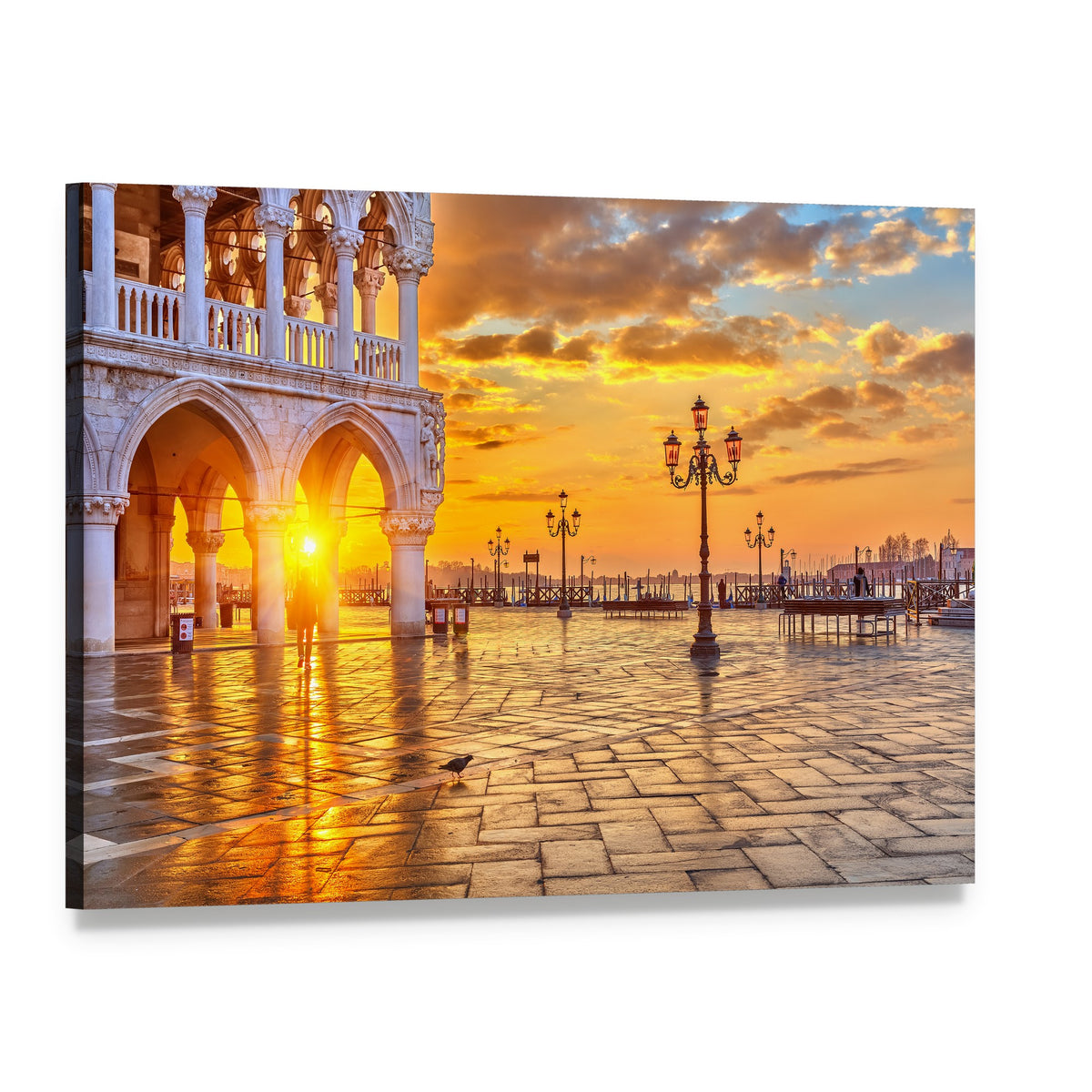 Sunrise Over Venice Canals Canvas Wall Art, single panel gallery wrapped canvas, angled product view