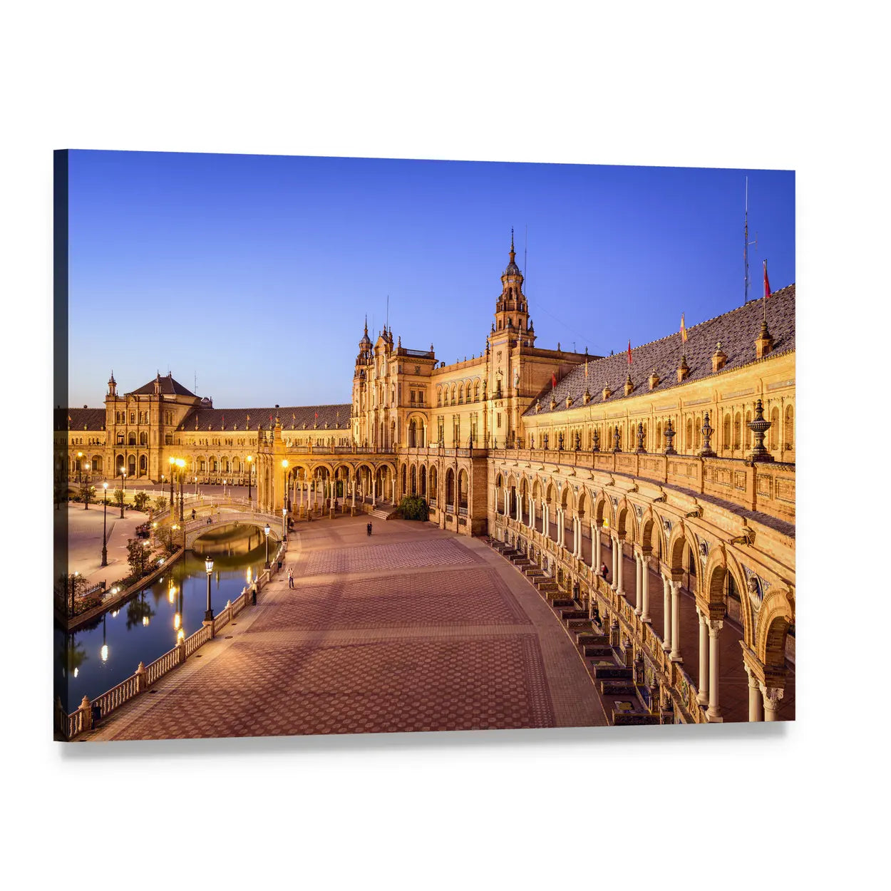 Spanish Square in Seville Canvas Wall Art, single panel gallery wrapped canvas, angled product view