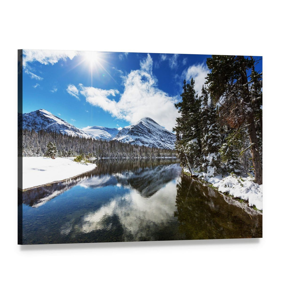Winter View of Glacier National Park Canvas Wall Art, single panel gallery wrapped canvas, angled product view
