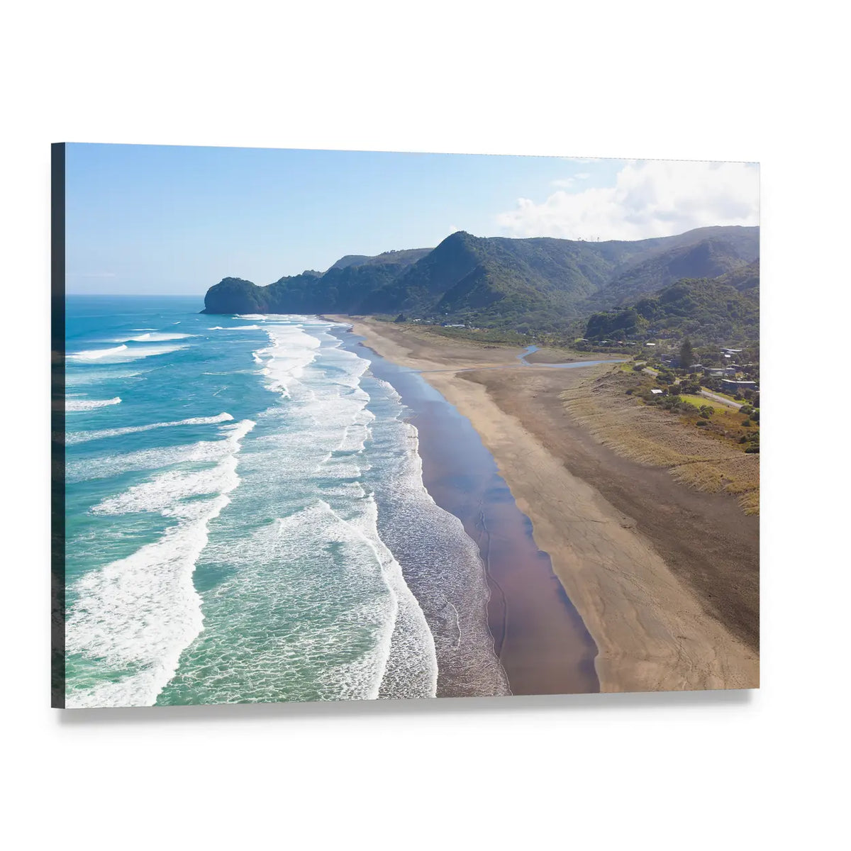 Aerial View of Piha Beach Canvas Wall Art, single panel gallery wrapped canvas, angled product view