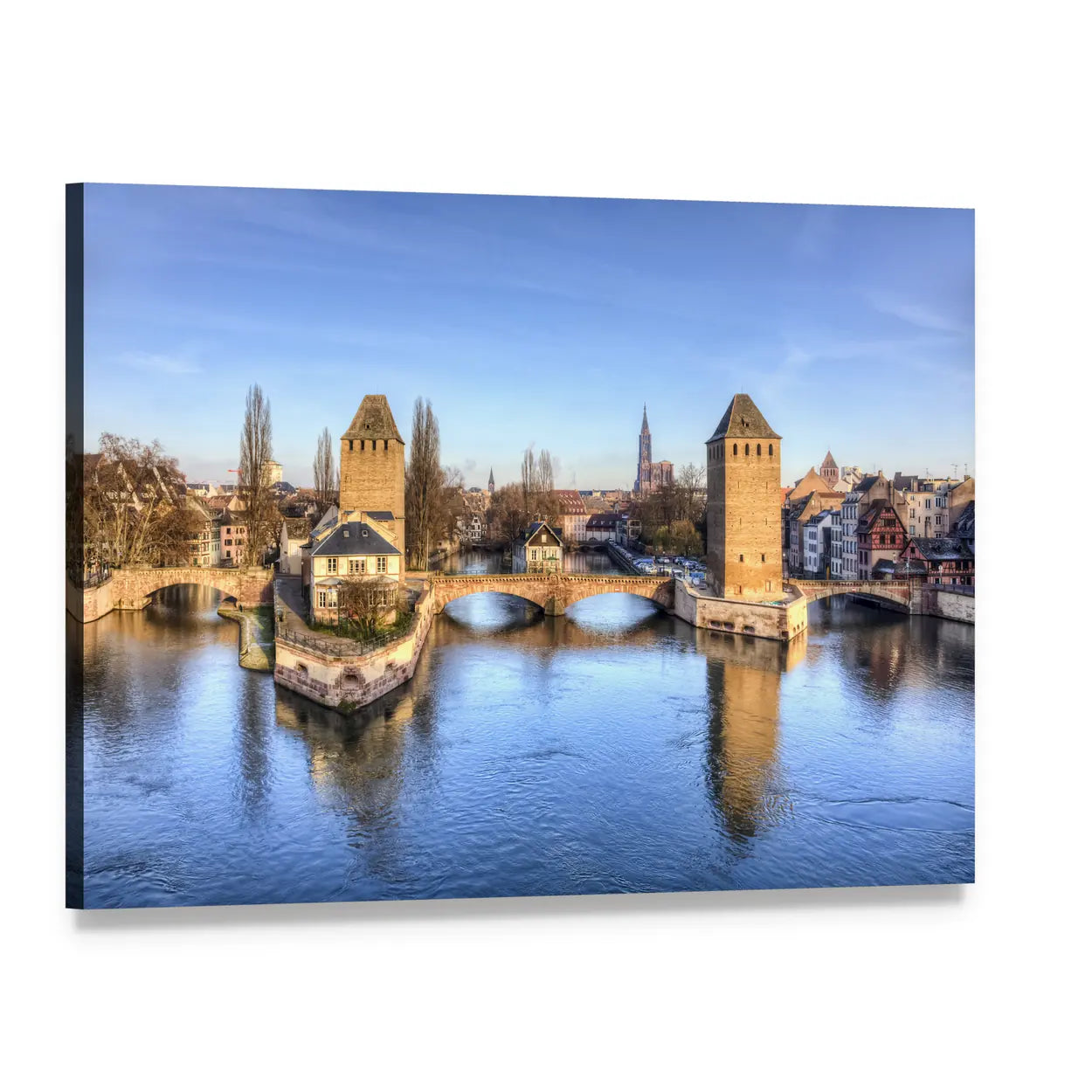 Ponts Couverts Strasbourg Bridge and River Canvas Wall Art, single panel gallery wrapped canvas, angled product view