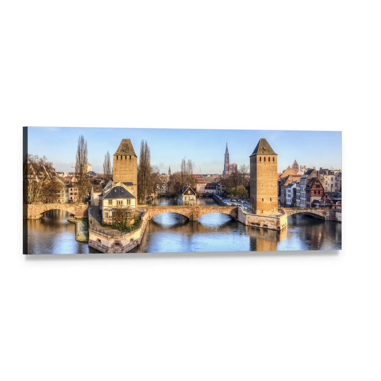 Ponts Couverts Strasbourg River View Panoramic Canvas Wall Art, single panel gallery wrapped canvas, angled product view