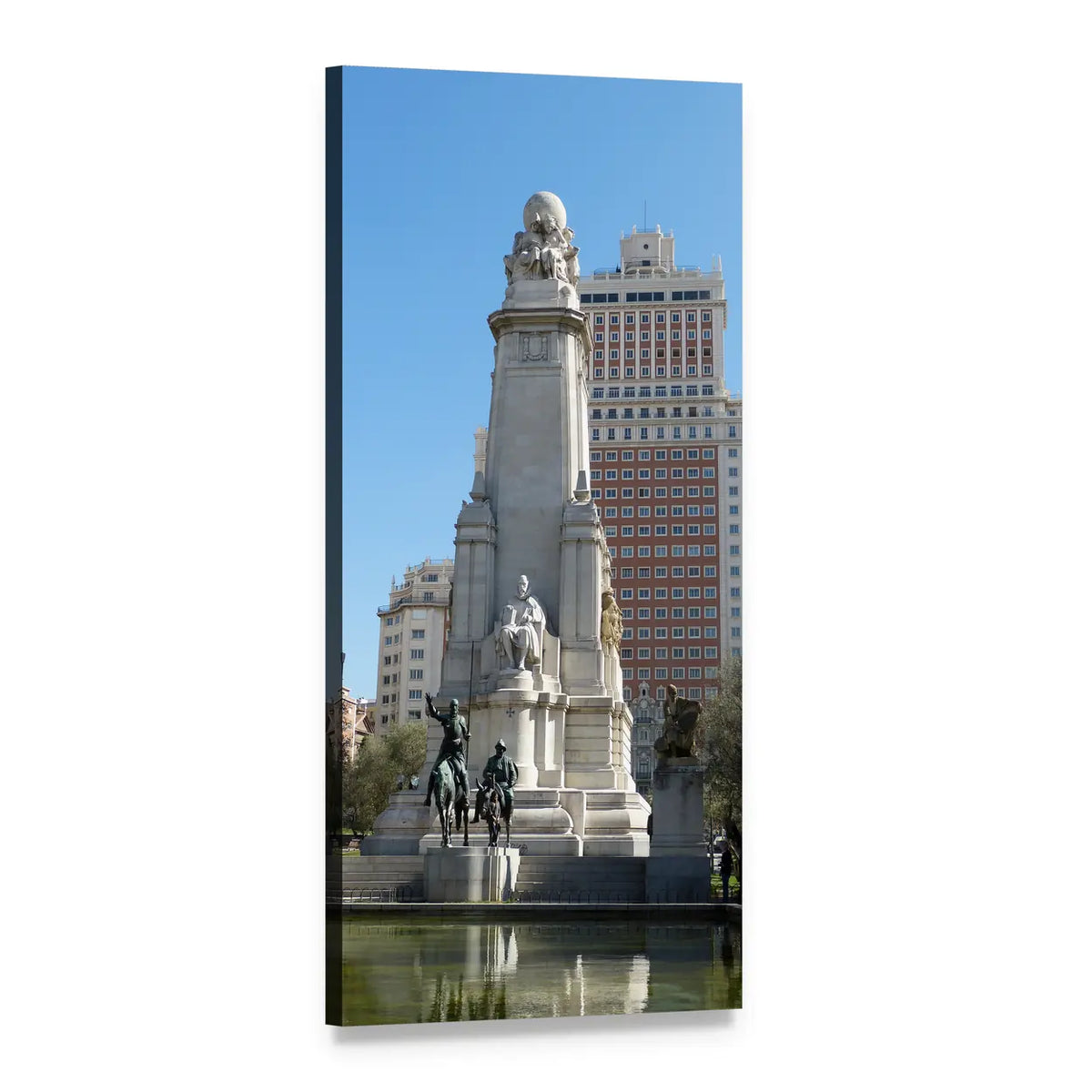 Madrid Monument with Equestrian Statue Vertical Canvas Wall Art, 1 panel 1 Vertical layout gallery wrapped canvas set, angled product view