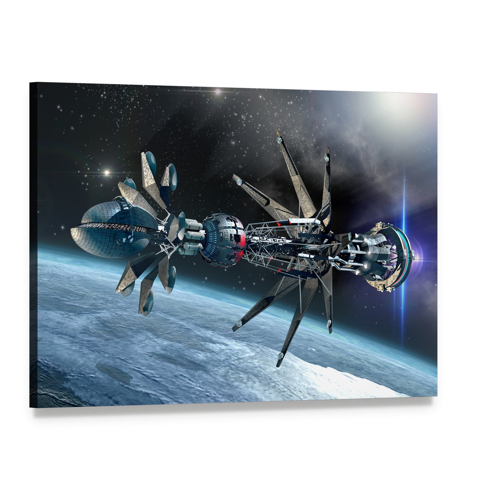 Spaceship with Warp Drive Canvas Wall Art, single panel gallery wrapped canvas, angled product view