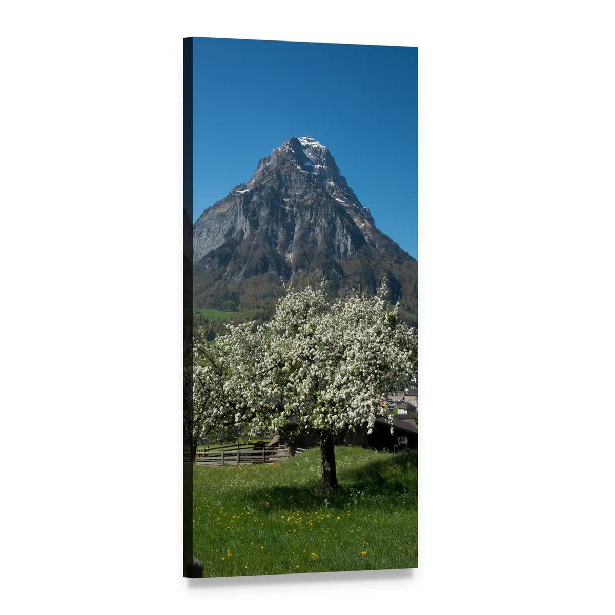 Glarnisch Mountains Blossoming Meadow Vertical Canvas Wall Art, 1 panel 1 Vertical layout gallery wrapped canvas set, angled product view