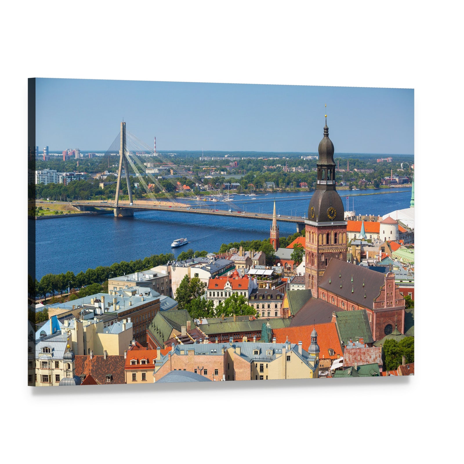 Aerial View of Riga Skyline Canvas Wall Art, single panel gallery wrapped canvas, angled product view