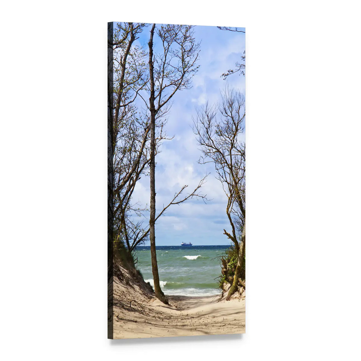 Summer Beach Path to the Sea Vertical Canvas Wall Art, 1 panel 1 Vertical layout gallery wrapped canvas set, angled product view