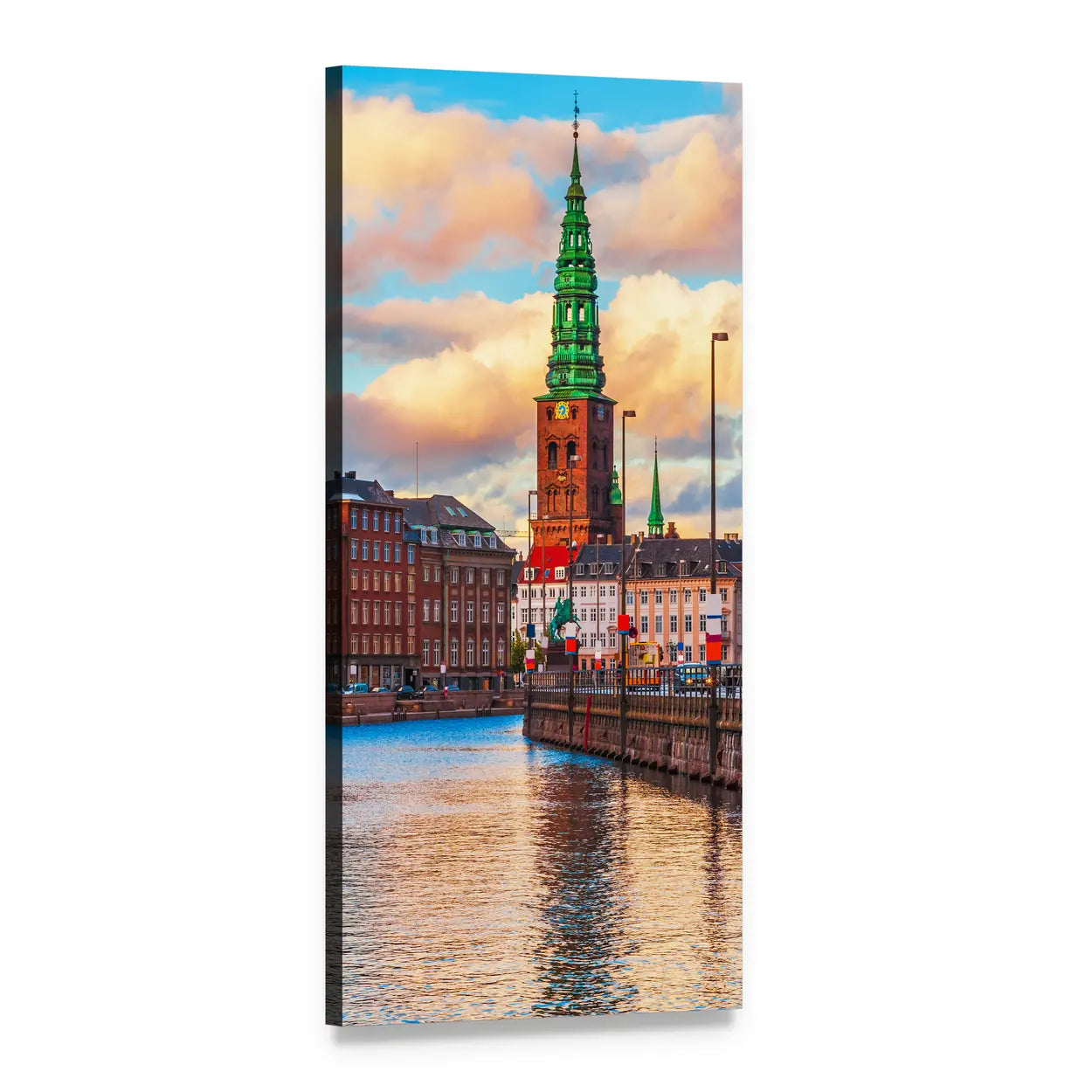 Old Town Copenhagen at Sunset Vertical Canvas Wall Art, 1 panel 1 Vertical layout gallery wrapped canvas set, angled product view