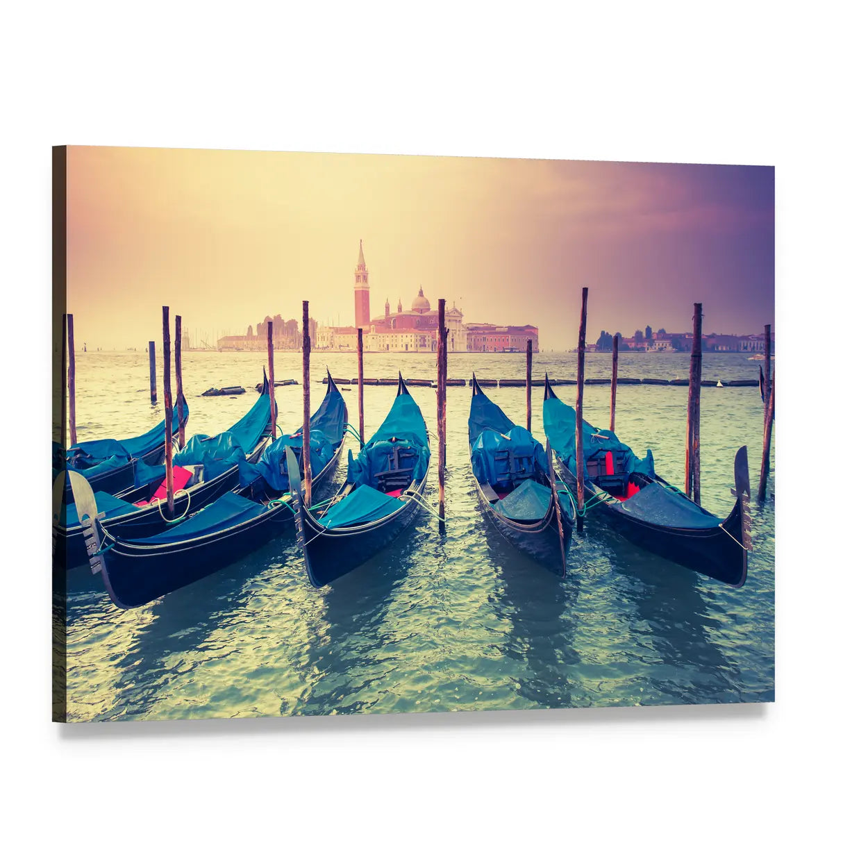 Gondolas at Sunset Canvas Wall Art, single panel gallery wrapped canvas, angled product view
