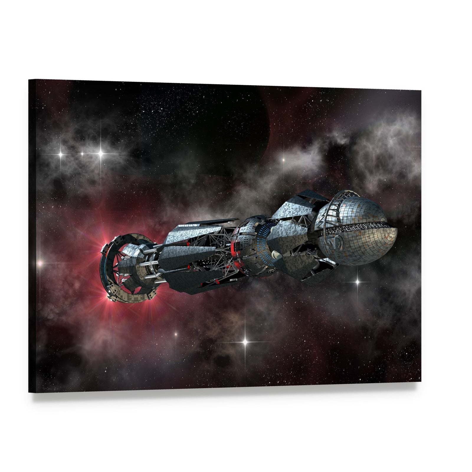 Spaceship in Interstellar Travel Canvas Wall Art, single panel gallery wrapped canvas, angled product view