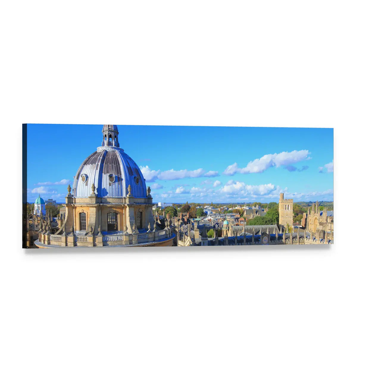 Oxford Skyline with Radcliffe Camera Panoramic Canvas Wall Art, single panel gallery wrapped canvas, angled product view