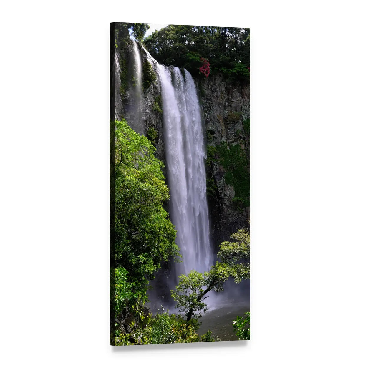 Cascading Waterfall with Lush Greenery Vertical Canvas Wall Art, 1 panel 1 Vertical layout gallery wrapped canvas set, angled product view