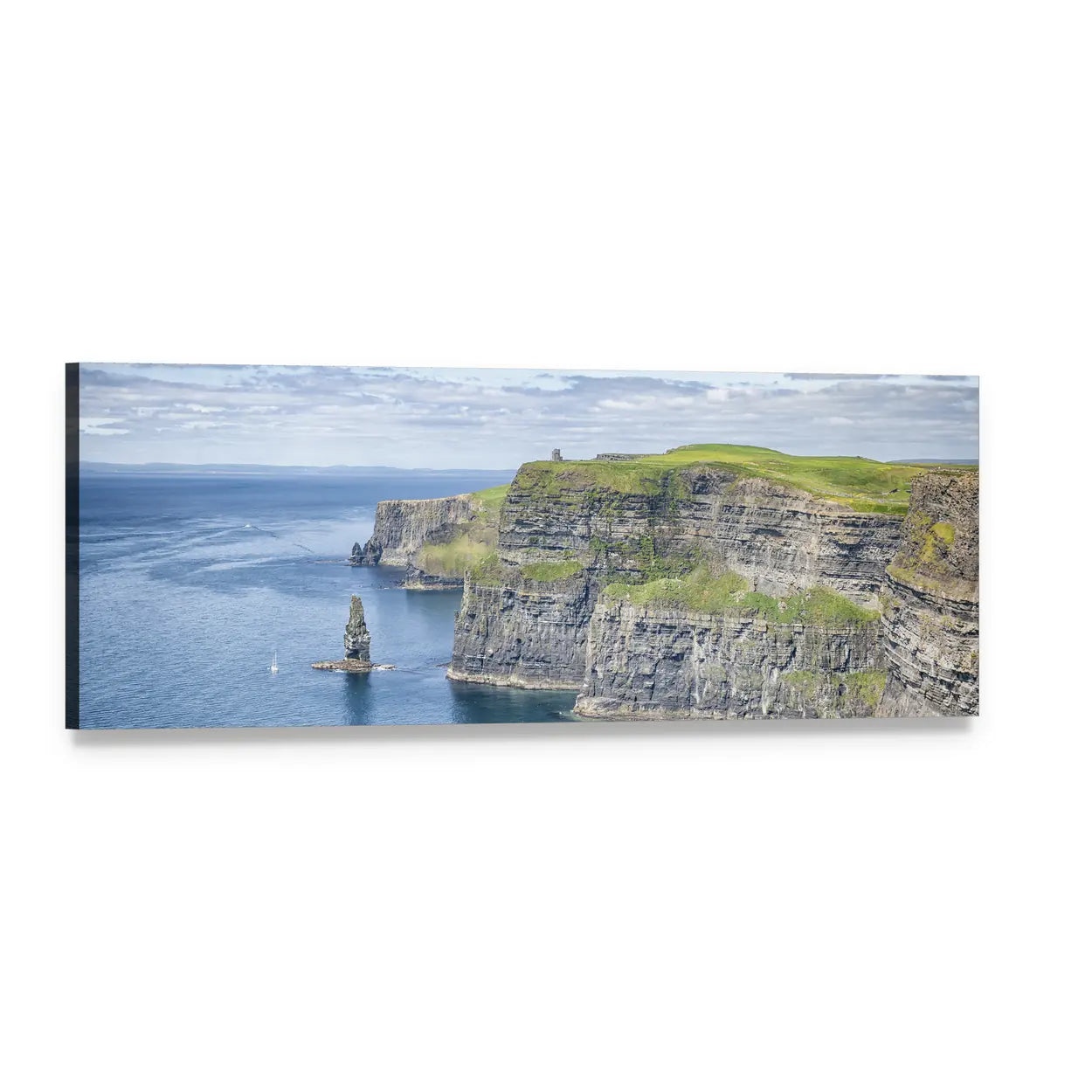 Cliffs of Moher Seascape Panoramic Canvas Wall Art, single panel gallery wrapped canvas, angled product view