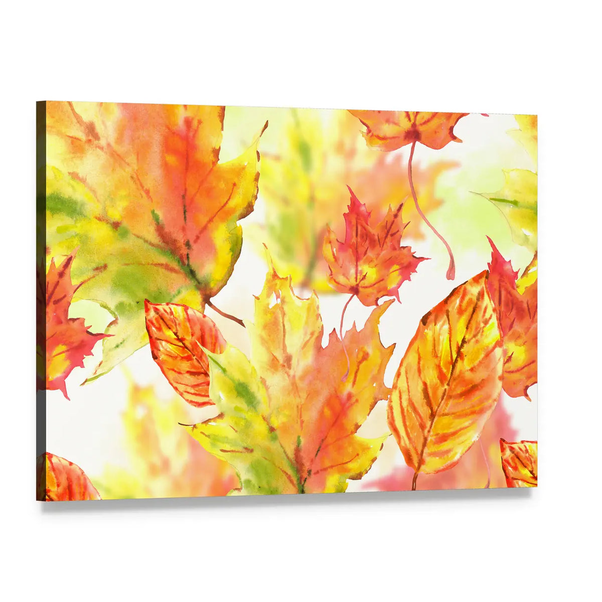 Watercolor Autumn Leaves Canvas Wall Art, single panel gallery wrapped canvas, angled product view