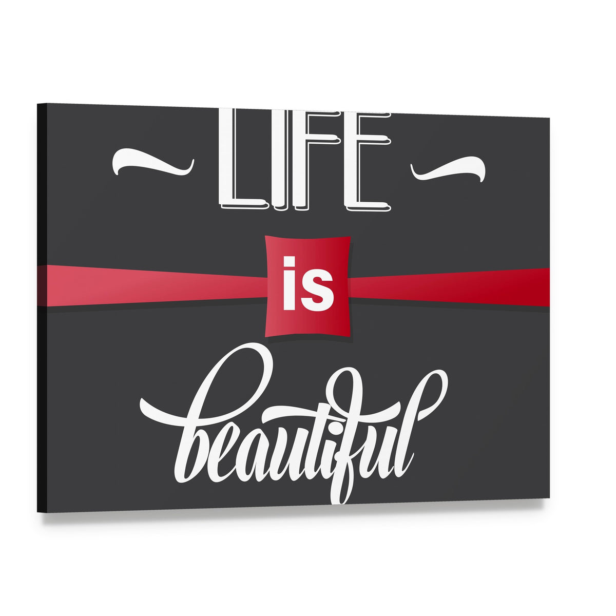Life Is Beautiful Typographic Quote Canvas Wall Art, single panel gallery wrapped canvas, angled product view