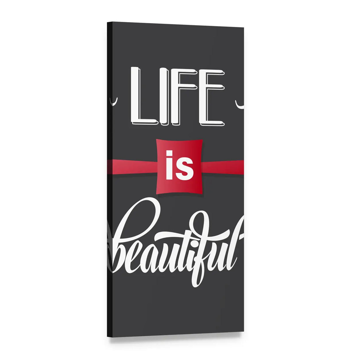 Life Is Beautiful Typographic Quote Vertical Canvas Wall Art, 1 panel 1 Vertical layout gallery wrapped canvas set, angled product view