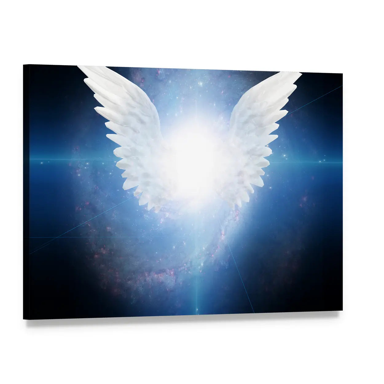 White Angel in Cosmic Light Canvas Wall Art, single panel gallery wrapped canvas, angled product view