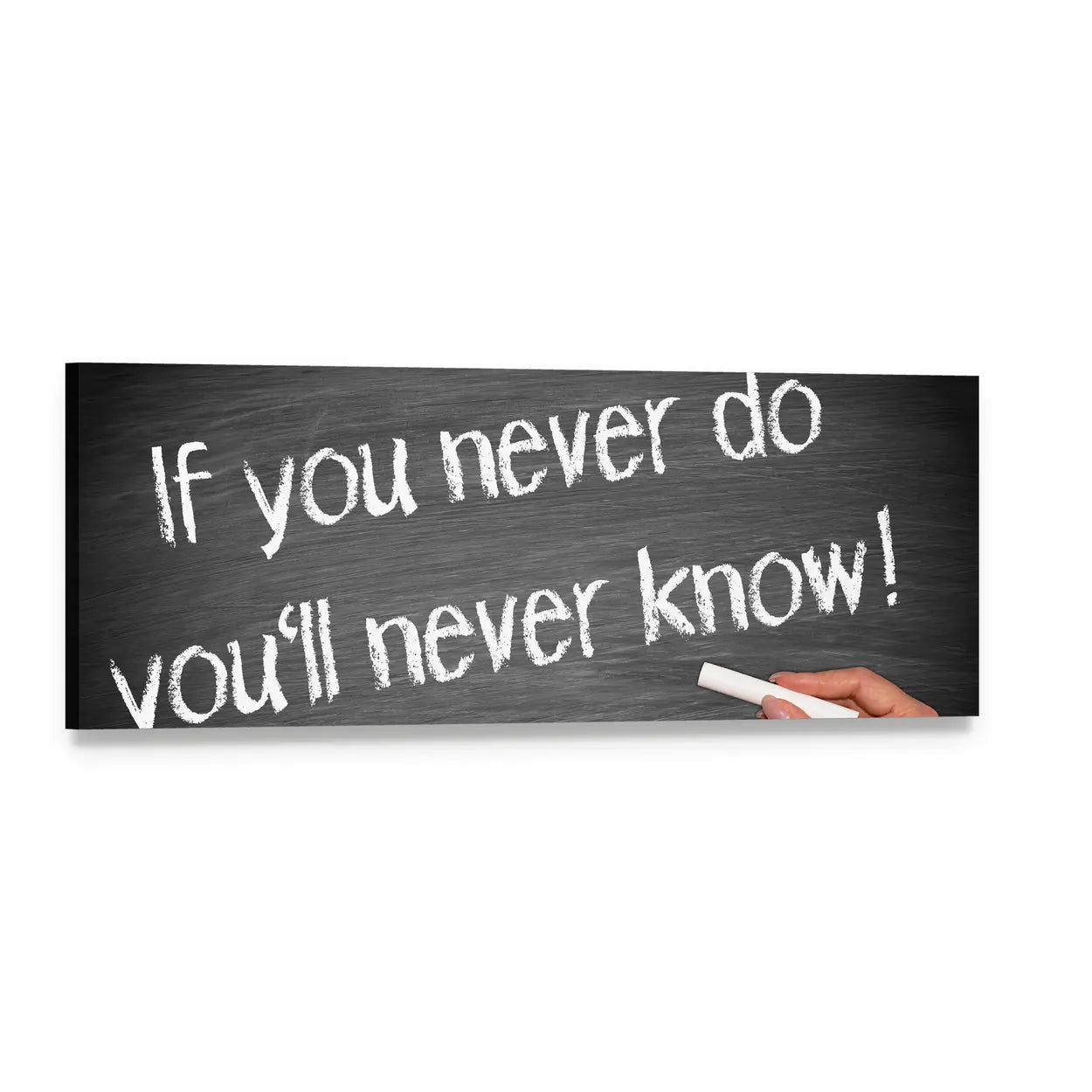 Inspirational Chalkboard Quote with Hand Panoramic Canvas Wall Art, single panel gallery wrapped canvas, angled product view