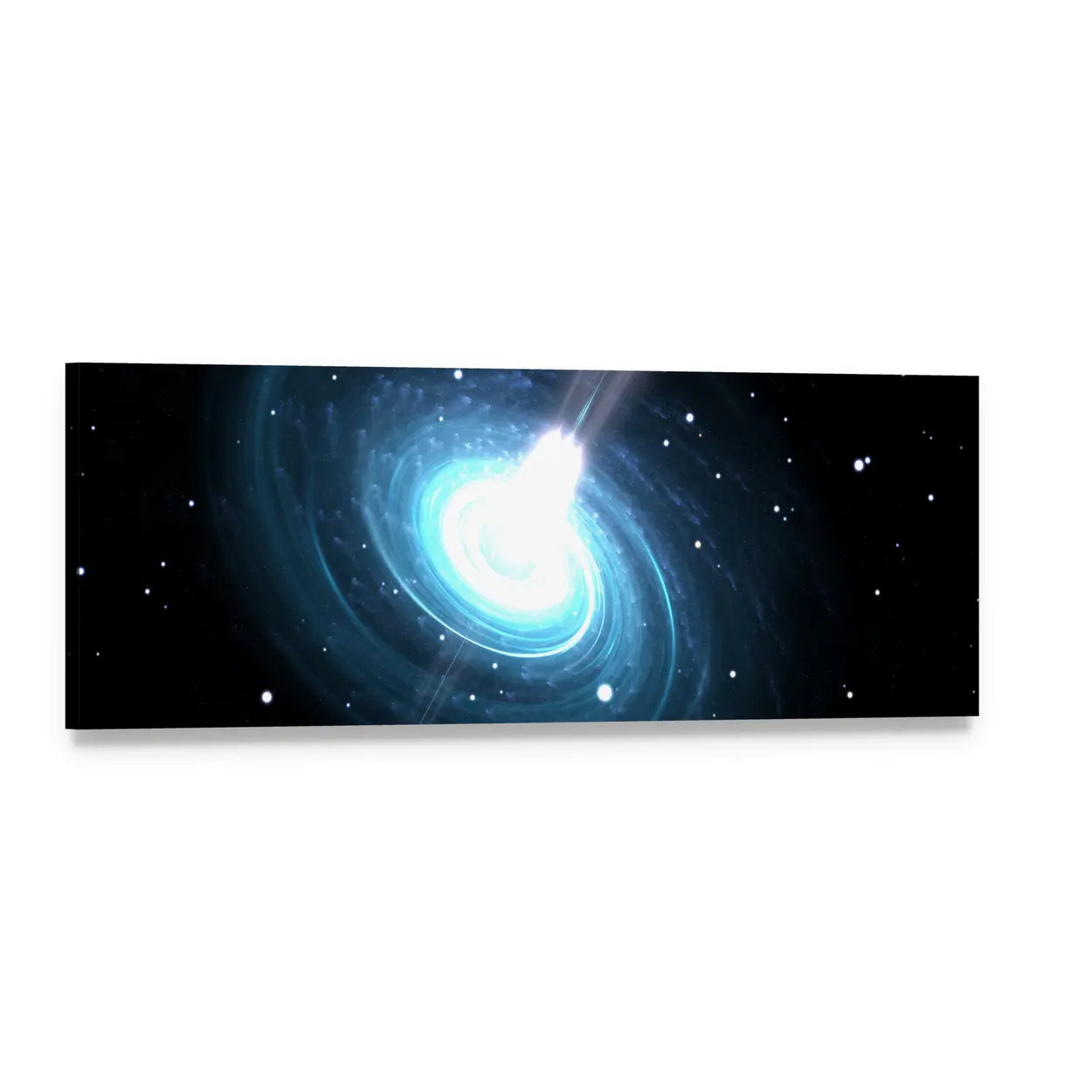 Magnetized Pulsar with Swirling Blue Rings Panoramic Canvas Wall Art, single panel gallery wrapped canvas, angled product view