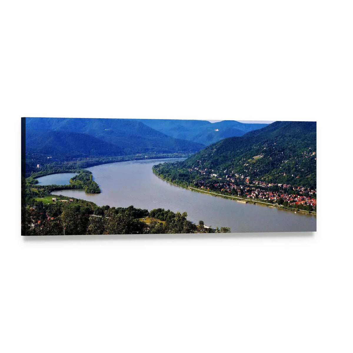 Danube River Valley View Panoramic Canvas Wall Art, single panel gallery wrapped canvas, angled product view