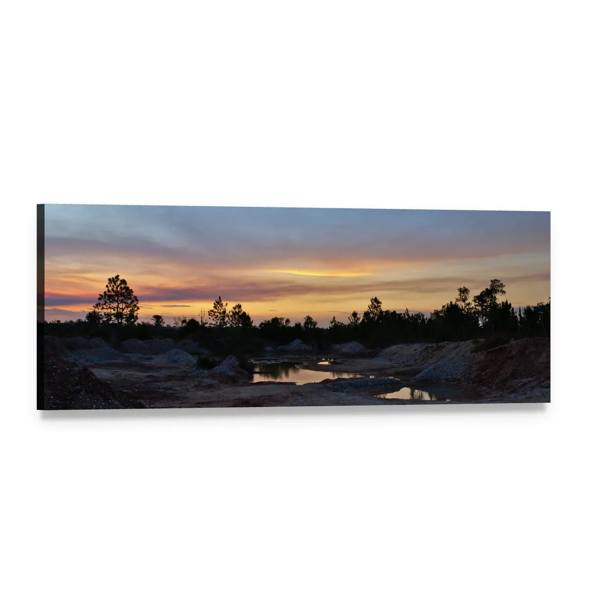 Rural Landscape at Dusk Panoramic Canvas Wall Art, single panel gallery wrapped canvas, angled product view
