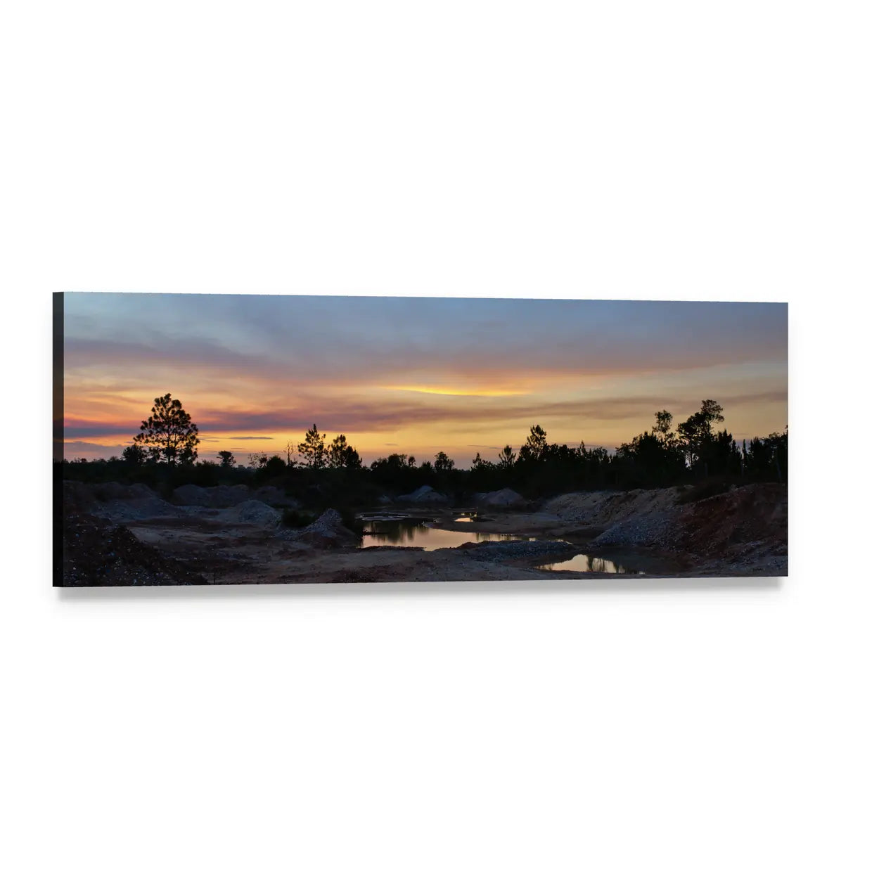 Rural Landscape at Dusk Panoramic Canvas Wall Art, single panel gallery wrapped canvas, angled product view