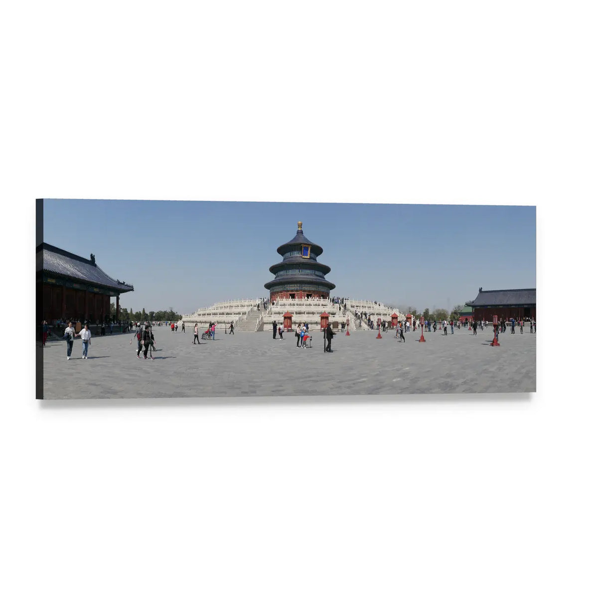 Temple of Heaven Pagoda with Blue Roof Panoramic Canvas Wall Art, single panel gallery wrapped canvas, angled product view