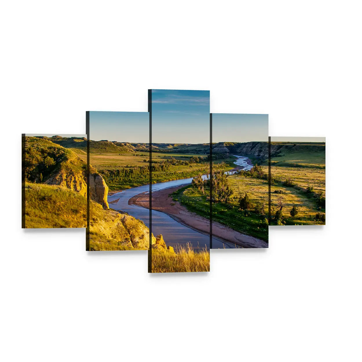 North Dakota Badlands Canvas Wall Art, 5 panel 5 Star layout gallery wrapped canvas set, angled product view