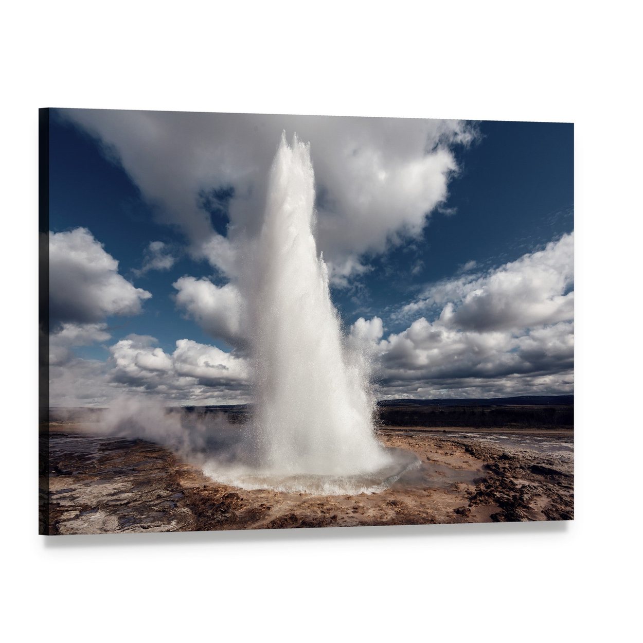 Eruption of Strokkur Geyser Canvas Wall Art, single panel gallery wrapped canvas, angled product view