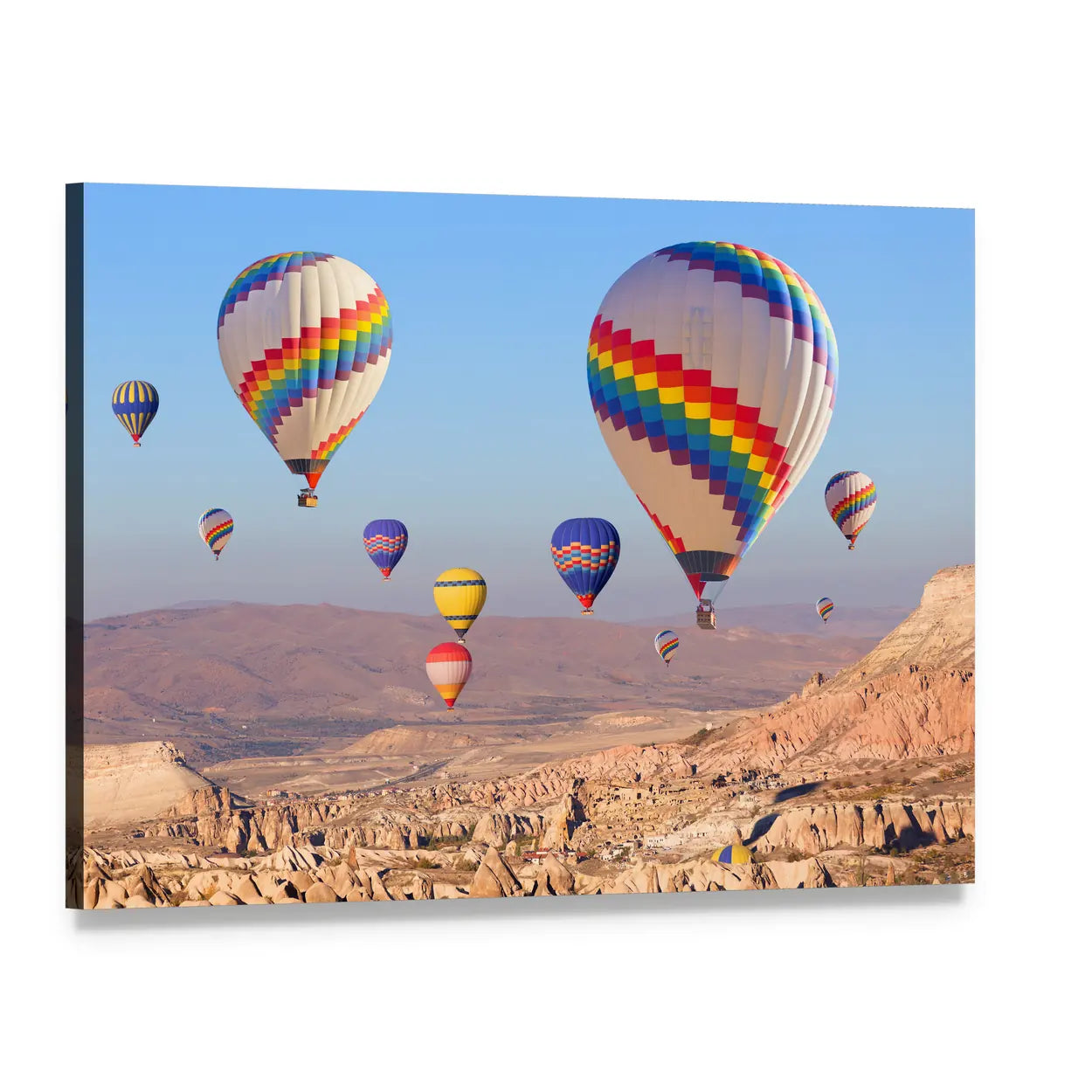 Cappadocia Hot Air Balloons Over Canyon Canvas Wall Art, single panel gallery wrapped canvas, angled product view