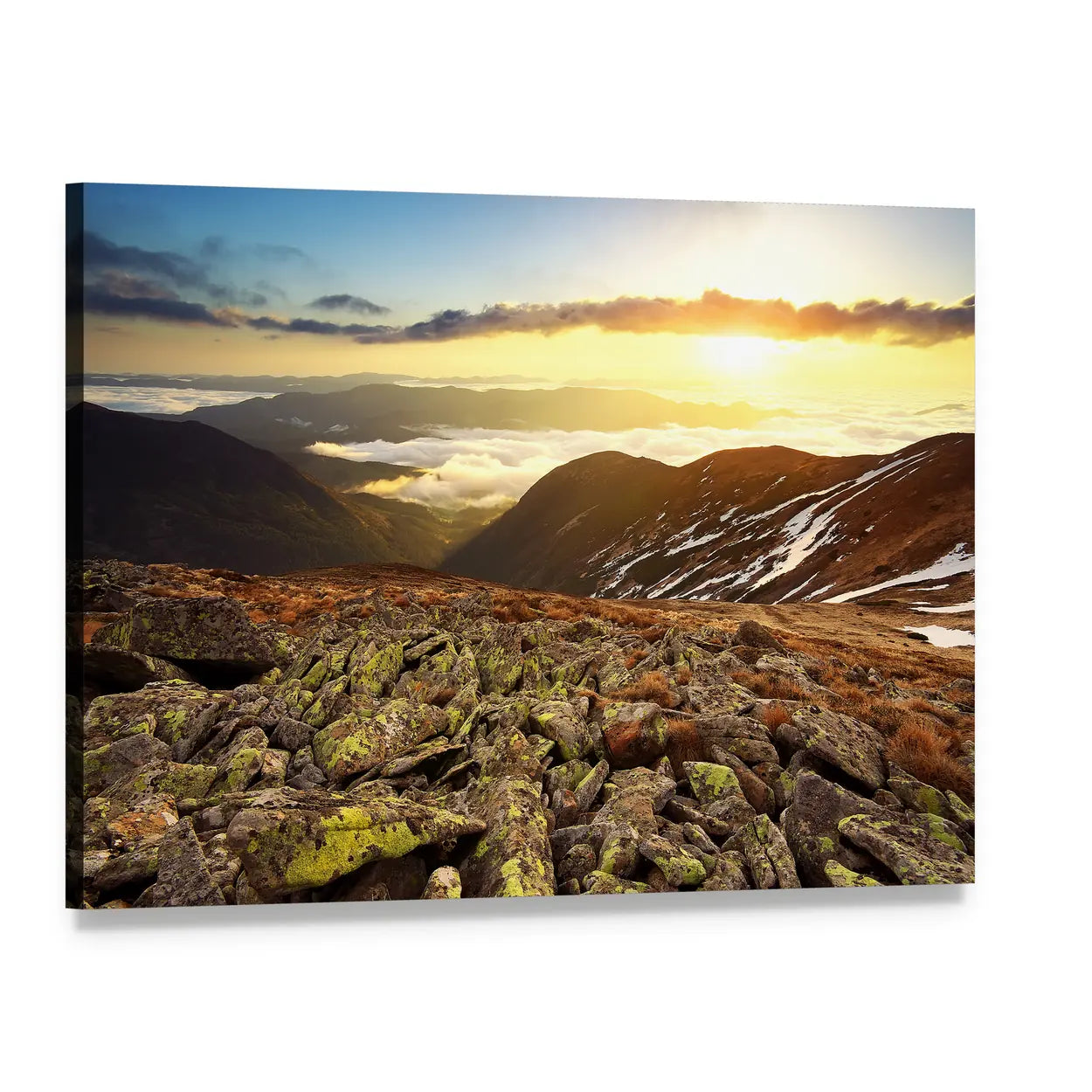 Rocky Hill at Sunset Canvas Wall Art, single panel gallery wrapped canvas, angled product view