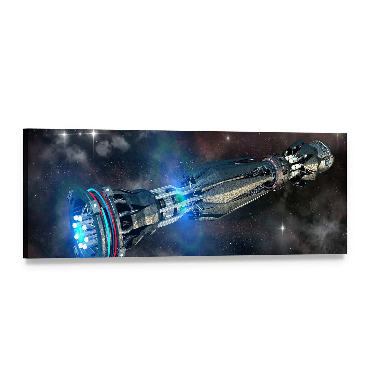 Alien Mothership in Deep Space Panoramic Canvas Wall Art, single panel gallery wrapped canvas, angled product view