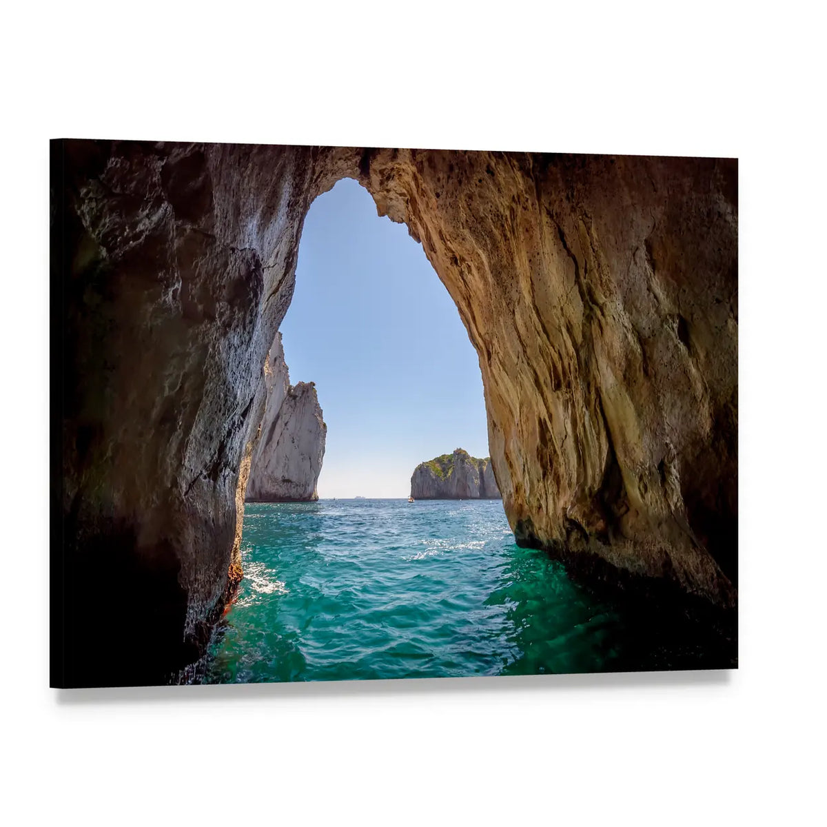 Blue Grotto Sea Cave Canvas Wall Art, single panel gallery wrapped canvas, angled product view